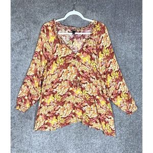 Torrid‎ Esther Long Sleeve Floral Drawstring V-Neck Tunic Top Womens Size 4X